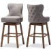Baxton Studio Gradisca Modern and Contemporary Brown Wood Finishing and Grey Fabric Button-Tufted Upholstered Swivel Barstool