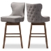 Baxton Studio Gradisca Modern and Contemporary Brown Wood Finishing and Grey Fabric Button-Tufted Upholstered 2-Piece Swivel Barstool Set - BSOBBT5246B-BS-Grey-XD45