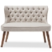 Baxton Studio Scarlett Mid-Century Modern Brown Wood and Light Beige Fabric Upholstered Button-Tufting with Nail Heads Trim 2-Seater Loveseat Settee - BSOBBT8017-LS-Beige-H1217-3