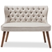 Baxton Studio Scarlett Mid-Century Modern Brown Wood and Light Beige Fabric Upholstered Button-Tufting with Nail Heads Trim 2-Seater Loveseat Settee - BSOBBT8017-LS-Beige-H1217-3