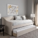 Baxton Studio Barnstorm Modern and Contemporary Beige Fabric Upholstered Daybed with Guest Trundle Bed - BSOCF8755-Beige-Day Bed