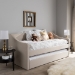 Baxton Studio Barnstorm Modern and Contemporary Beige Fabric Upholstered Daybed with Guest Trundle Bed - BSOCF8755-Beige-Day Bed