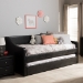 Baxton Studio Barnstorm Modern and Contemporary Black Faux Leather Upholstered Daybed with Guest Trundle Bed - BSOCF8755-Black-Day Bed