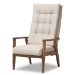 Baxton Studio Roxy Mid-Century Modern Walnut Brown Finish Wood and Light Beige Fabric Upholstered Button-Tufted High-Back Chair