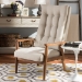 Baxton Studio Roxy Mid-Century Modern Walnut Brown Finish Wood and Light Beige Fabric Upholstered Button-Tufted High-Back Chair - BSOBBT5265-Light Beige-CC-6086-1