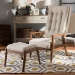 Baxton Studio Roxy Mid-Century Modern Walnut Wood Finishing and Light Beige Fabric Upholstered Button-Tufted High-Back Lounge Chair and Ottoman Set - BSOBBT5265-Light-Beige Set