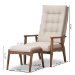Baxton Studio Roxy Mid-Century Modern Walnut Wood Finishing and Light Beige Fabric Upholstered Button-Tufted High-Back Lounge Chair and Ottoman Set - BSOBBT5265-Light-Beige Set