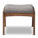 Baxton Studio Roxy Mid-Century Modern Walnut Wood Finishing and Grey Fabric Upholstered Ottoman - BSOBBT5266-Grey-Stool-XD45