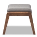 Baxton Studio Roxy Mid-Century Modern Walnut Wood Finishing and Grey Fabric Upholstered Ottoman - BSOBBT5266-Grey-Stool-XD45