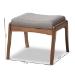 Baxton Studio Roxy Mid-Century Modern Walnut Wood Finishing and Grey Fabric Upholstered Ottoman - BSOBBT5266-Grey-Stool-XD45