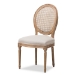 Baxton Studio Adelia French Vintage Cottage Weathered Oak Finish Wood and Beige Fabric Upholstered Dining Side Chair with Round Cane Back