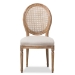 Baxton Studio Adelia French Vintage Cottage Weathered Oak Finish Wood and Beige Fabric Upholstered Dining Side Chair with Round Cane Back - BSOTSF-9315B-Beige-DC
