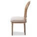 Baxton Studio Adelia French Vintage Cottage Weathered Oak Finish Wood and Beige Fabric Upholstered Dining Side Chair with Round Cane Back - BSOTSF-9315B-Beige-DC