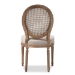 Baxton Studio Adelia French Vintage Cottage Weathered Oak Finish Wood and Beige Fabric Upholstered Dining Side Chair with Round Cane Back - BSOTSF-9315B-Beige-DC