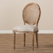 Baxton Studio Adelia French Vintage Cottage Weathered Oak Finish Wood and Beige Fabric Upholstered Dining Side Chair with Round Cane Back - BSOTSF-9315B-Beige-DC