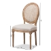 Baxton Studio Adelia French Vintage Cottage Weathered Oak Finish Wood and Beige Fabric Upholstered Dining Side Chair with Round Cane Back - BSOTSF-9315B-Beige-DC
