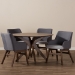 Baxton Studio Monte Mid-Century Modern Walnut Wood Round 5-Piece Dining Set - BSOMonte-Dark-Grey/Walnut 5PC Dining Set