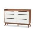 Baxton Studio Brighton Mid-Century Modern White and Walnut Wood 6-Drawer Storage Dresser