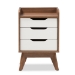 Baxton Studio Brighton Mid-Century Modern White and Walnut Wood 3-Drawer Storage Nightstand - BSOBrighton-Walnut/White-NS