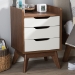 Baxton Studio Brighton Mid-Century Modern White and Walnut Wood 3-Drawer Storage Nightstand - BSOBrighton-Walnut/White-NS
