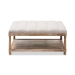 Baxton Studio Carlotta French Country Weathered Oak Beige Linen Square Coffee Table Ottoman - BSOTSF-9329-Beige-Otto