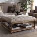 Baxton Studio Carlotta French Country Weathered Oak Beige Linen Square Coffee Table Ottoman - BSOTSF-9329-Beige-Otto