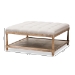 Baxton Studio Carlotta French Country Weathered Oak Beige Linen Square Coffee Table Ottoman - BSOTSF-9329-Beige-Otto