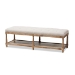 Baxton Studio Celeste French Country Weathered Oak Beige Linen Upholstered Ottoman Bench