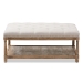 Baxton Studio Carlotta French Country Weathered Oak Beige Linen Rectangular Coffee Table Ottoman - BSOTSF-9325-Beige-Otto
