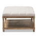 Baxton Studio Carlotta French Country Weathered Oak Beige Linen Rectangular Coffee Table Ottoman - BSOTSF-9325-Beige-Otto