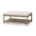 Baxton Studio Carlotta French Country Weathered Oak Beige Linen Rectangular Coffee Table Ottoman - BSOTSF-9325-Beige-Otto