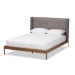 Baxton Studio Brooklyn Mid-Century Modern Walnut Wood Grey Fabric King Size Platform Bed