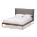 Baxton Studio Brooklyn Mid-Century Modern Walnut Wood Grey Fabric King Size Platform Bed - BSOBBT6653-Grey-King-XD45