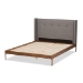 Baxton Studio Brooklyn Mid-Century Modern Walnut Wood Grey Fabric King Size Platform Bed - BSOBBT6653-Grey-King-XD45