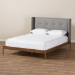 Baxton Studio Brooklyn Mid-Century Modern Walnut Wood Grey Fabric King Size Platform Bed - BSOBBT6653-Grey-King-XD45