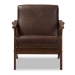 Baxton Studio Bianca Mid-Century Modern Walnut Wood Dark Brown Distressed Faux Leather Lounge Chair - BSOBianca-Dark Brown/Walnut Brown-CC