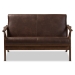 Baxton Studio Bianca Mid-Century Modern Walnut Wood Dark Brown Distressed Faux Leather 2-Seater Loveseat - BSOBianca-Dark Brown/Walnut Brown-LS