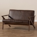 Baxton Studio Bianca Mid-Century Modern Walnut Wood Dark Brown Distressed Faux Leather 2-Seater Loveseat - BSOBianca-Dark Brown/Walnut Brown-LS