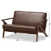 Baxton Studio Bianca Mid-Century Modern Walnut Wood Dark Brown Distressed Faux Leather 2-Seater Loveseat - BSOBianca-Dark Brown/Walnut Brown-LS