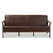 Baxton Studio Bianca Mid-Century Modern Walnut Wood Dark Brown Distressed Faux Leather 3-Seater Sofa - BSOBianca-Dark Brown/Walnut Brown-SF