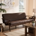 Baxton Studio Bianca Mid-Century Modern Walnut Wood Dark Brown Distressed Faux Leather 3-Seater Sofa - BSOBianca-Dark Brown/Walnut Brown-SF