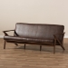 Baxton Studio Bianca Mid-Century Modern Walnut Wood Dark Brown Distressed Faux Leather 3-Seater Sofa - BSOBianca-Dark Brown/Walnut Brown-SF