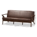 Baxton Studio Bianca Mid-Century Modern Walnut Wood Dark Brown Distressed Faux Leather 3-Seater Sofa - BSOBianca-Dark Brown/Walnut Brown-SF