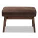 Baxton Studio Bianca Mid-Century Modern Walnut Wood Dark Brown Distressed Faux Leather Ottoman - BSOBianca-Dark Brown/Walnut Brown-Otto