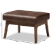 Baxton Studio Bianca Mid-Century Modern Walnut Wood Dark Brown Distressed Faux Leather Ottoman - BSOBianca-Dark Brown/Walnut Brown-Otto