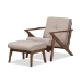Baxton Studio Bianca Mid-Century Modern Walnut Wood Light Grey Fabric Tufted Lounge Chair And Ottoman Set