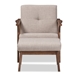 Baxton Studio Bianca Mid-Century Modern Walnut Wood Light Grey Fabric Tufted Lounge Chair And Ottoman Set - BSOBianca-Light Grey/Walnut Brown-2PC-Set