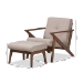 Baxton Studio Bianca Mid-Century Modern Walnut Wood Light Grey Fabric Tufted Lounge Chair And Ottoman Set - BSOBianca-Light Grey/Walnut Brown-2PC-Set