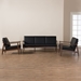Baxton Studio Venza Mid-Century Modern Walnut Wood Black Faux Leather 3-Piece Livingroom Set - BSOVenza-Black/Walnut Brown-3PC-Set
