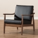 Baxton Studio Venza Mid-Century Modern Walnut Wood Black Faux Leather Lounge Chair - BSOVenza-Black/Walnut Brown-CC